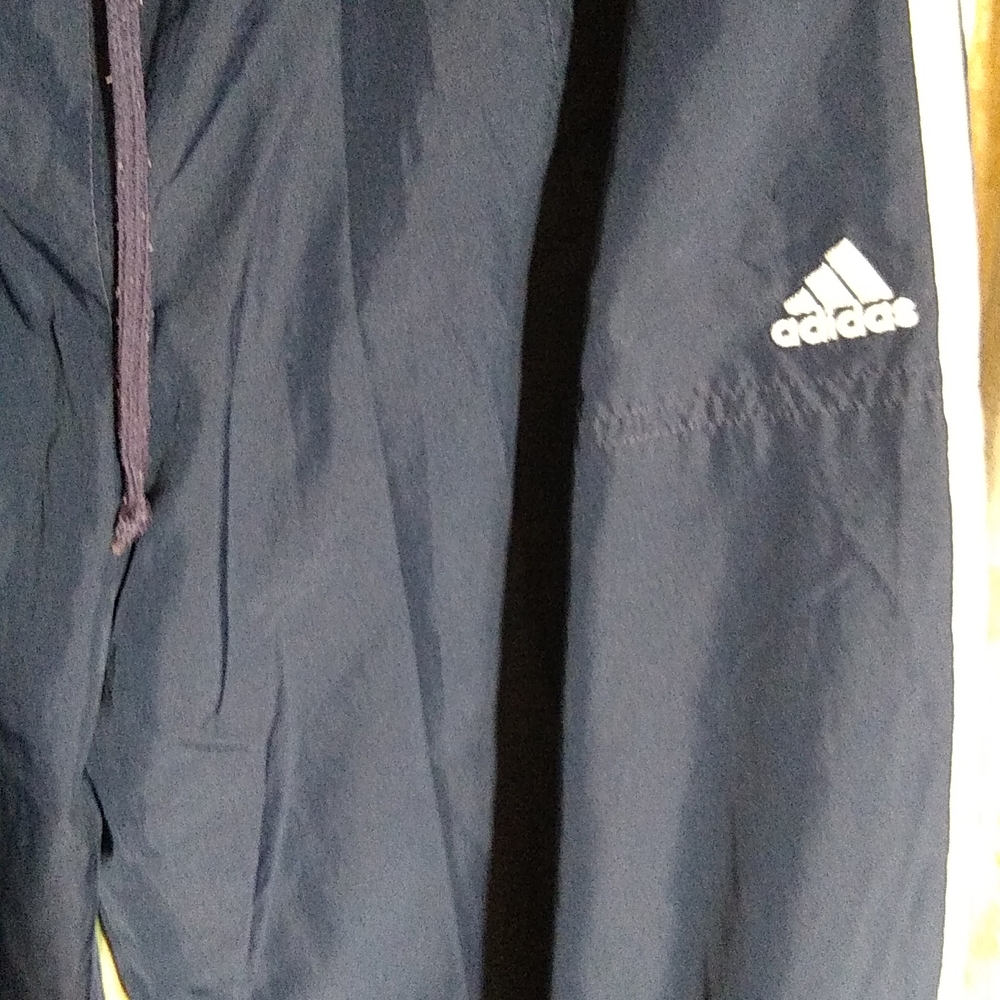 Large Climaproof Triple Stripe Adidas sweat pants white stripes on navy blue